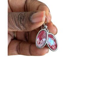 Silver Toned Pink Crystal Drop Earrings Fashion Earrings